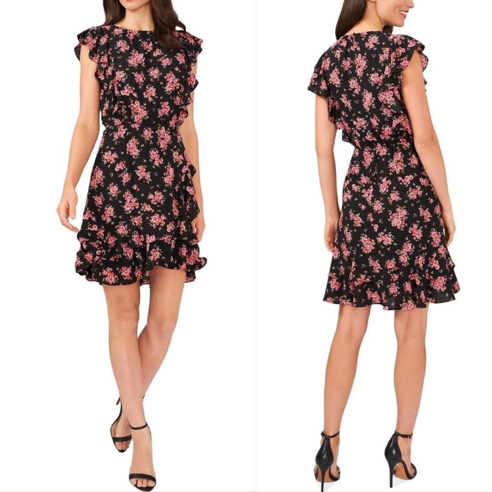 NWT Cece Romantic Floral Ruffle Dress